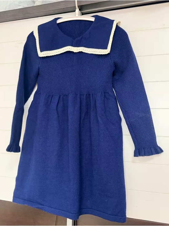 Dresses & Skirts - Navy Blue Sailor Collar Knit Dress for Kids
